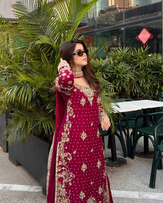 Glorious Red Color Georgette Sequence Work Sharara Suit