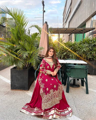 Glorious Red Color Georgette Sequence Work Sharara Suit