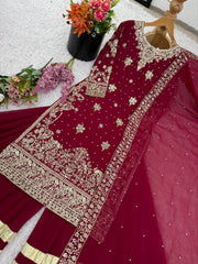 Glorious Red Color Georgette Sequence Work Sharara Suit