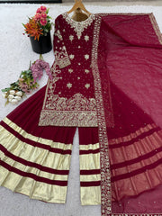 Glorious Red Color Georgette Sequence Work Sharara Suit