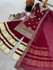 Glorious Red Color Georgette Sequence Work Sharara Suit