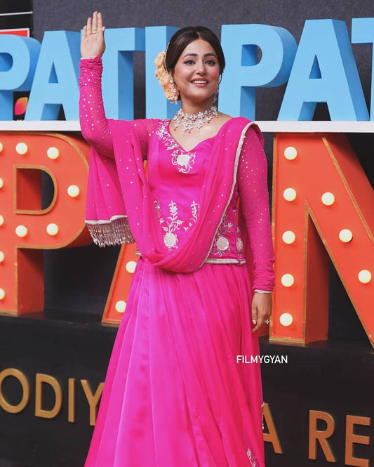 Gorgeous Pink Color Georgette Mirror Work Top With Lehenga