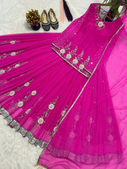 Gorgeous Pink Color Georgette Mirror Work Top With Lehenga