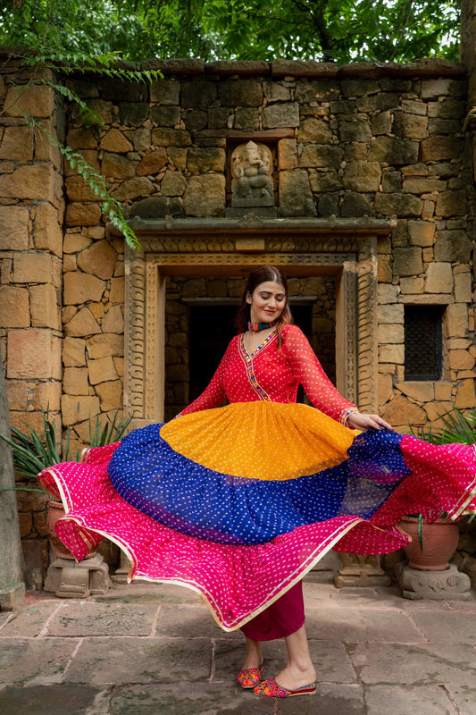 Multicolor Georgette Mirror Work Navratri Gown