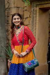 Multicolor Georgette Mirror Work Navratri Gown
