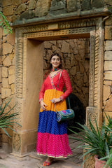 Multicolor Georgette Mirror Work Navratri Gown