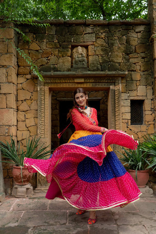 Multicolor Georgette Mirror Work Navratri Gown