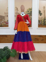 Multicolor Georgette Mirror Work Navratri Gown