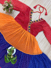 Multicolor Georgette Mirror Work Navratri Gown