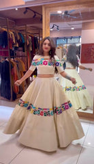 Lovely White Color Gamthi Work Lehenga Choli For Navratri