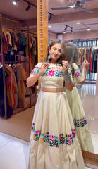 Lovely White Color Gamthi Work Lehenga Choli For Navratri