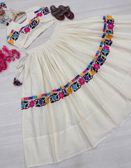 Lovely White Color Gamthi Work Lehenga Choli For Navratri