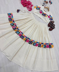 Lovely White Color Gamthi Work Lehenga Choli For Navratri
