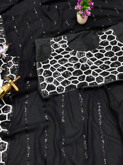 Marvelous Black Georgette Embroidery Work Saree