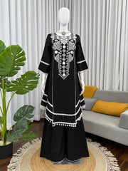 Pretty Black Rayon Cotton Mirror Work Palazzo Suit