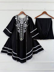 Pretty Black Rayon Cotton Mirror Work Palazzo Suit