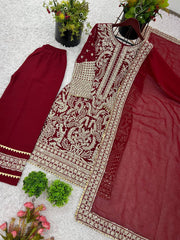 Ravishing Red Color Georgette Sequence Work Straight Salwar Suit