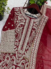 Ravishing Red Color Georgette Sequence Work Straight Salwar Suit