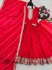 Ravishing Red Color Embroidery With Sequence Work Gown