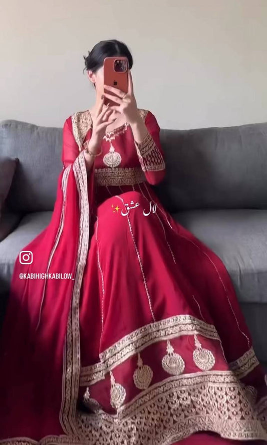 Trendy Red Color Georgette Embroidery Gown