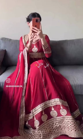 Trendy Red Color Georgette Embroidery Gown