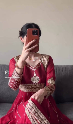 Trendy Red Color Georgette Embroidery Gown