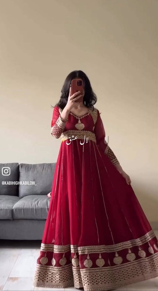 Trendy Red Color Georgette Embroidery Gown