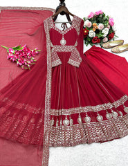 Trendy Red Color Georgette Embroidery Gown