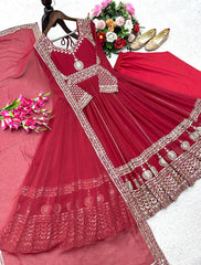 Trendy Red Color Georgette Embroidery Gown