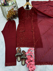 Designer Red Color Georgette Sequence Work Palazzo Suit