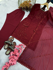 Designer Red Color Georgette Sequence Work Palazzo Suit