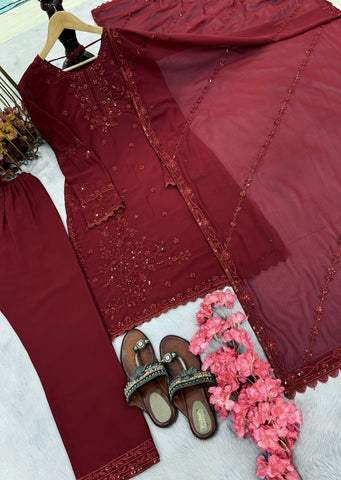 Designer Red Color Georgette Sequence Work Palazzo Suit