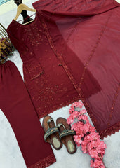 Designer Red Color Georgette Sequence Work Palazzo Suit