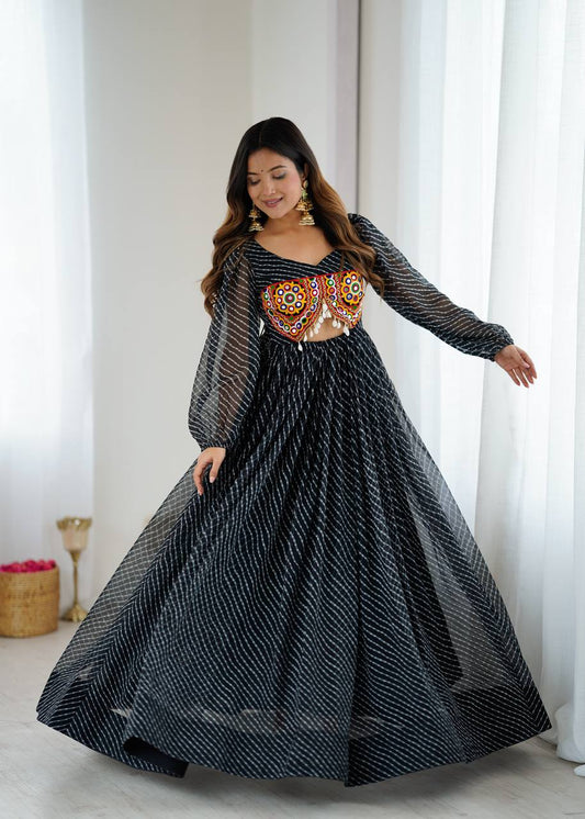 Ravishing Black Color Georgette Digital Print Gown
