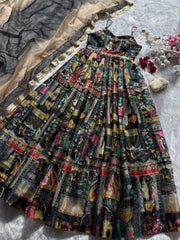 Stylish Green Color Organza Digital Printed Anarkali Gown