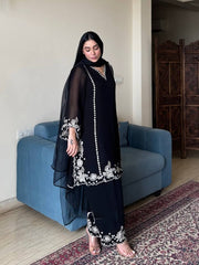 Innovative Black Color Georgette Embroidery Palazzo Suit