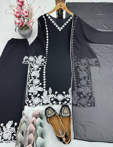 Innovative Black Color Georgette Embroidery Palazzo Suit