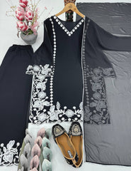 Innovative Black Color Georgette Embroidery Palazzo Suit