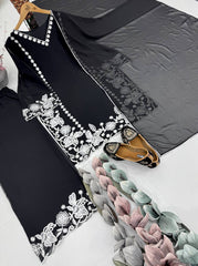 Innovative Black Color Georgette Embroidery Palazzo Suit