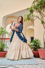 Navratri Collection Mehndi Color Gamathi Work Shrug With Lehenga