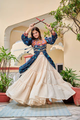 Navratri Collection Mehndi Color Gamathi Work Shrug With Lehenga