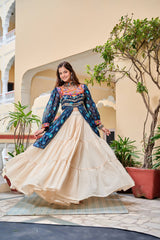 Navratri Collection Mehndi Color Gamathi Work Shrug With Lehenga