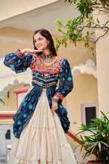 Navratri Collection Mehndi Color Gamathi Work Shrug With Lehenga