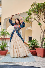 Navratri Collection Mehndi Color Gamathi Work Shrug With Lehenga