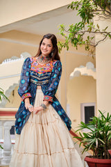Navratri Collection Mehndi Color Gamathi Work Shrug With Lehenga