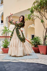 Navratri Collection Mehndi Color Gamathi Work Shrug With Lehenga
