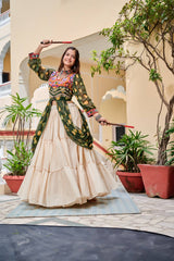 Navratri Collection Mehndi Color Gamathi Work Shrug With Lehenga