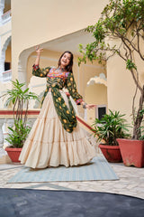 Navratri Collection Mehndi Color Gamathi Work Shrug With Lehenga