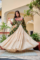 Navratri Collection Mehndi Color Gamathi Work Shrug With Lehenga