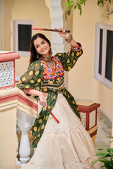 Navratri Collection Mehndi Color Gamathi Work Shrug With Lehenga
